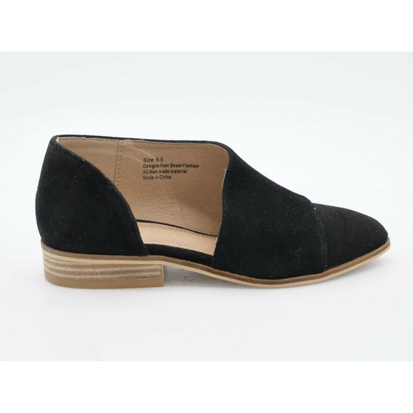 Beast Fashion Shoes Womens 5.5 Black Faux Suede Side Cutout Cap Toe Slip On - Picture 4 of 10